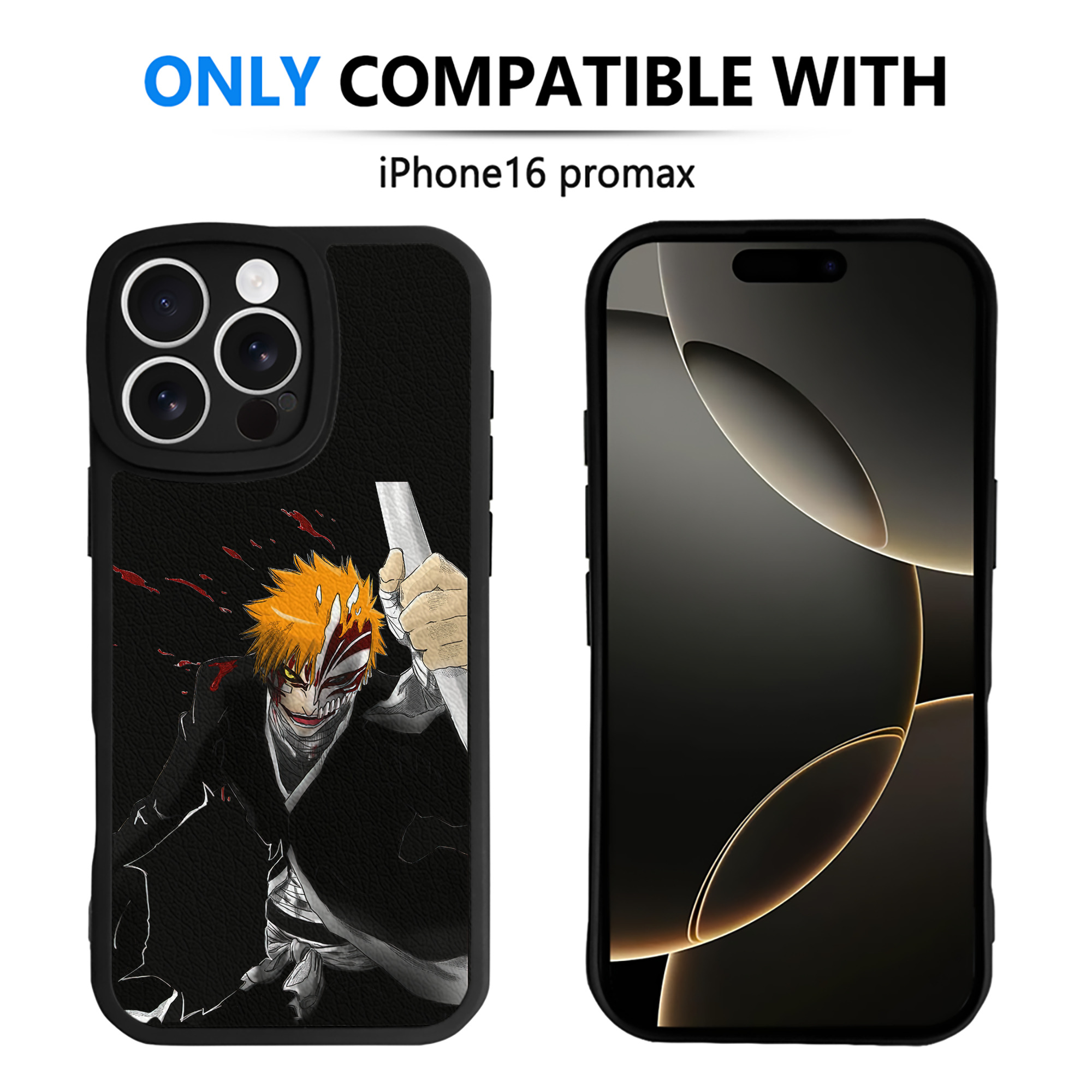 （画像用） ブリーチ 黒崎一護（くろさき いちご）BLEACH Kurosaki Ichigo 【iPhone 16シリーズ対応】シリコンスマホケース（レザー調） 材質：シリコン